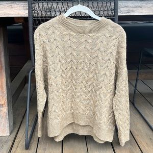 Light brown knitted sweater with intricate detail, size small